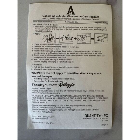 Avatar Way of Water glow in the dark Kelloggs temporary tattoo ikran banshee Dis - Picture 3 of 4
